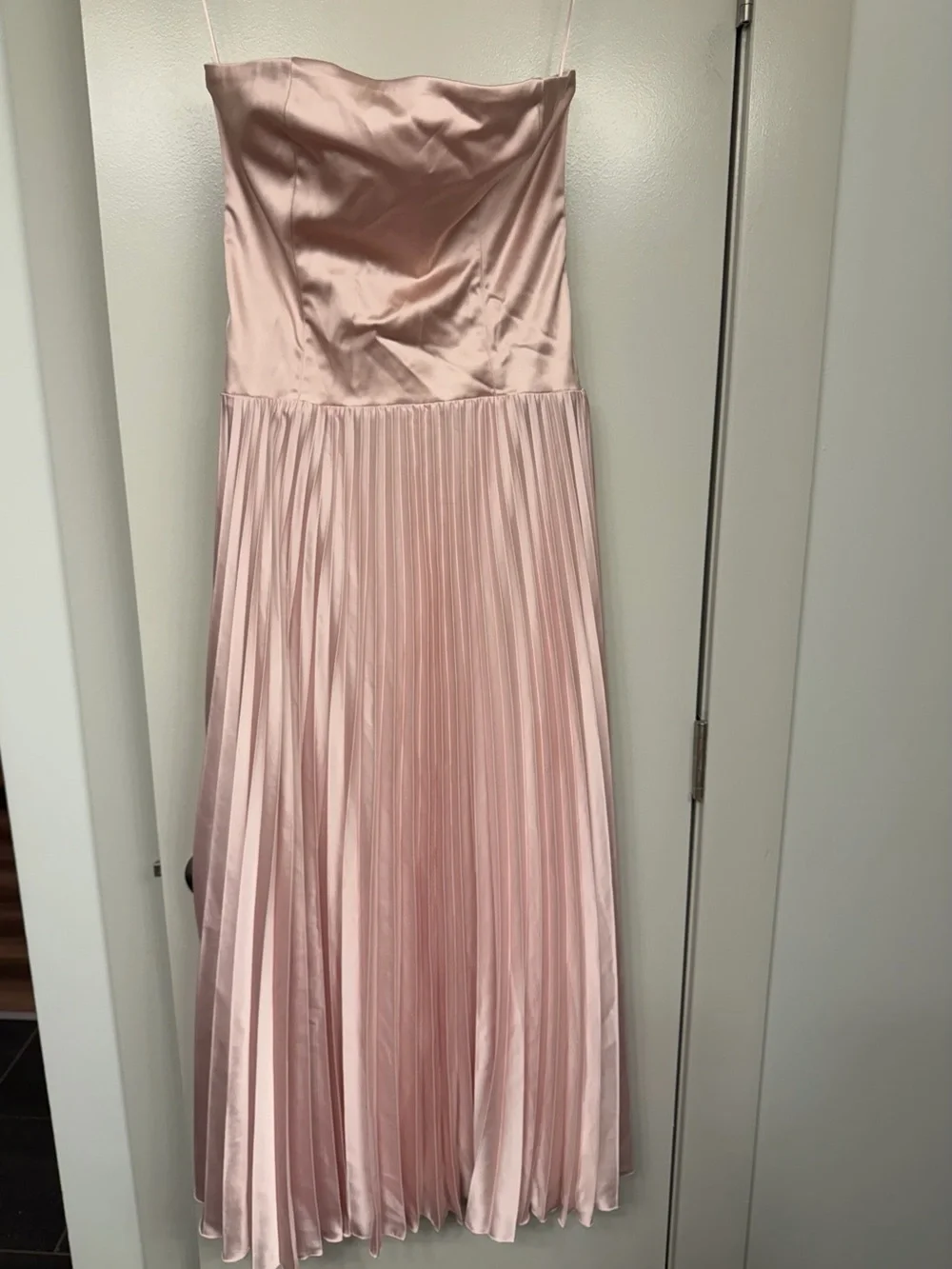 Abercrombie & Fitch Strapless Pleated Maxi Dress in Blush Pink